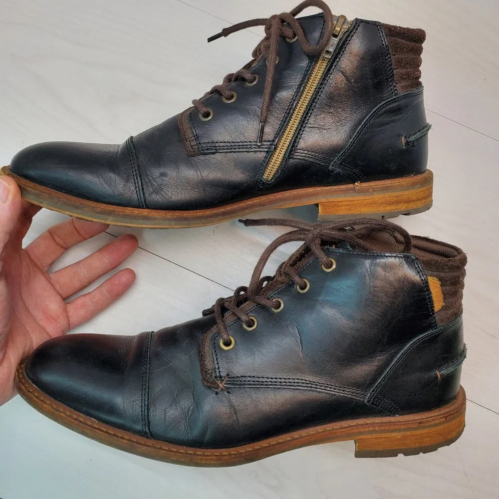 K Swiss Holten Boots Black Leather Side Zip Lace Up‎ Comfort Footbed Size 11